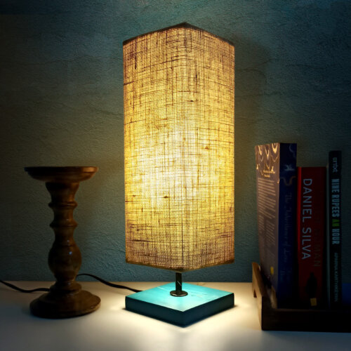 Wooden square table lamp